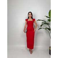 Gaun Maxi Wanita MissJANELL Warna Burgundy Polos Elegan Bordir Dada Lengan Panjang Bahan Spandex-Polyester Siluet A-Line