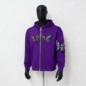 Sweat à capuche vintage pour homme, personnalisé par un designer OEM, effet délavé soleil, avec rivets et strass, fermeture éclair diamant, style streetwear - Product Image 1