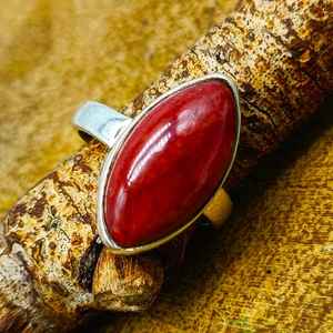 Anillos de piedra con forma de marquesa de jaspe rojo, piedras preciosas de Color rojo semiprecioso, joyería fina para mujeres y hombres, anillos - Product Image 1