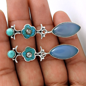 925 Sterling Silver Minimalist Design Boucle D'oreille Vintage À La Main Clouté Avec Multi Gemstone Gemstone Boucle D'oreille Pour Femme Et Filles - Product Image 5