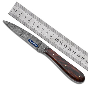 Cuchillo de Caza Personalizable Hecho a Mano DD-DAM-363 con Hoja de Acero de Damasco, Punta Clip, Mango de Madera de Palisandro Exótico de 4mm y Cuero Grabado - Product Image 3