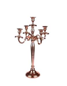 Candelabros de Metal antiguo de oro rosa de lujo, soporte de vela de 5 brazos para decoración de sala de estar, candelabro central - Product Image 1