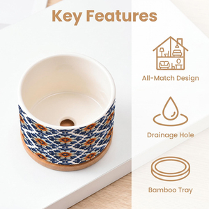 Mini <span class=keywords><strong>pot</strong></span> de fleurs <span class=keywords><strong>en</strong></span> céramique avec logo personnalisé et base <span class=keywords><strong>en</strong></span> bambou pour plantes succulentes et <span class=keywords><strong>cactus</strong></span>, style bohème, <span class=keywords><strong>pot</strong></span> de table - Product Image 5