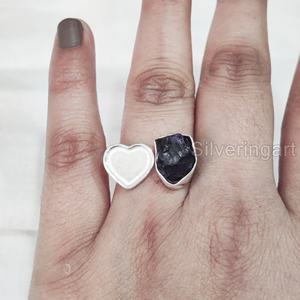 Nueva llegada, joyería de piedra áspera, anillo de mujer, piedra preciosa Natural cruda de amatista, piedra natal de febrero, piedra de corazón, anillo de Plata de Ley 925 - Product Image 2