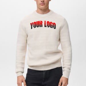 Pulls personnalisés OEM ODM pour hommes pulls à col ras du cou en jacquard texturé haut en tricot à manches longues anti-rétrécissement 100% coton confortable hanche - Product Image 6