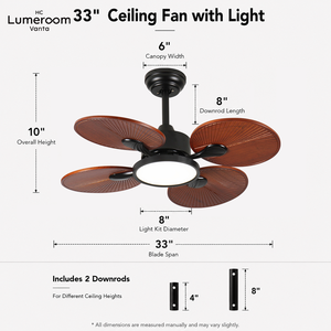 33 Inch Dimmable <b>Ceiling</b> Fan with <b>Light</b> and <b>Remote</b>, Wood Blade Flush Mount Low Profile Fan with Quiet DC Motor - Product Image 6