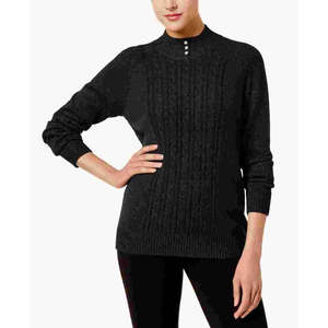 เสื้อสเวตเตอร์คอเต่าแขนยาวถักลายแบบสบายๆ สำหรับผู้หญิง ยี่ห้อ Karen Scott สีดำ ไซส์ Petite Small ระบายอากาศได้ดี เหมาะสำหรับฤดูใบไม้ร่วง/ฤดูหนาว - Product Image 1