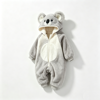 Combinaison bébé en peluche koala gris personnalisée, combinaison bébé à capuche en polaire koala, combinaison costume animal koala pour nouveau-né