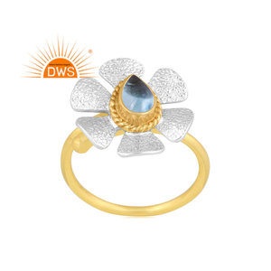 Último diseño hecho a mano 18K chapado en oro natural Topacio Azul piedra preciosa anillo apilable Demi joyería fina fabricante - Product Image 1