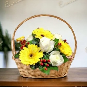 <b>Round</b> with Handle Bamboo <b>Basket</b> for Gift Decoration Bamboo Fruit & Vegetable <b>Basket</b> Decoration Rattan Flower <b>Basket</b> for Gift - Product Image 2