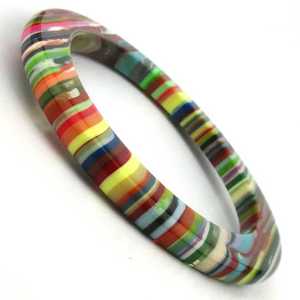 Meilleur Bracelet Jonc en Résine Rayé Coloré Unisexe, Bijou Tendance, Large et Massif, Motif Multicolore, Idéal pour Mariage - Product Image 1