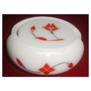 ชุดจานรองแก้วหินอ่อนสีขาวคุณภาพดีจากอินเดีย รูปทรงกลม ลายดอกไม้ สำหรับตกแต่งบ้านและโรงแรม จำหน่ายในปริมาณมาก - Product Image 1