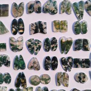 Par de Pendientes de Ágata Musgosa, Piedra Preciosa Natural con Inclusiones Verdes, Grado AA+, Certificado, Perfecto para la Elaboración de Joyería Elegante y Curativa - Product Image 1