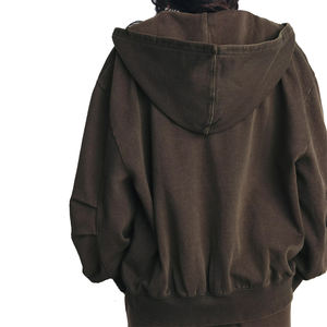 Venta al por mayor de alta calidad sudaderas con capucha de las mujeres 80% Algodón 20% poliéster Color liso bordado Zip Up Oversize Drop Shoulder Hoodie - Product Image 4