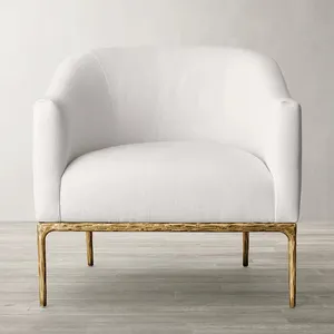 Thaddeus Barrelback – chaise à bras incliné Vintage en tissu à cadre métallique, chaise de loisirs pour la maison