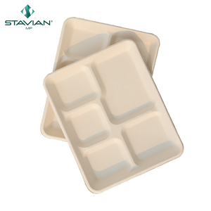 Vaisselle jetable compostable résistante aux fuites de 530ml de capacité entièrement adaptée au micro-ondes Support OEM de plateau alimentaire à 5 compartiments - Product Image 3