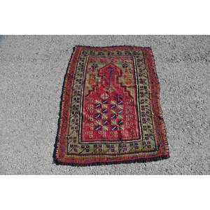 Alfombra turca Vintage de área grande, diseño de retazos rectangulares, lana verde roja, de PP Material, látex de 2,9x3,9 pies para decoración de habitación de pasillo - Product Image 1