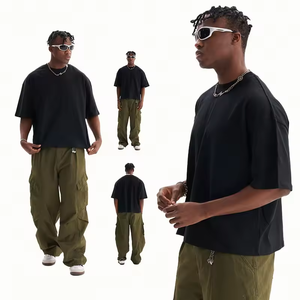 Manufacturer Custom 220 GSM Cotton Oversized T-Shirt for <b>Men</b> Puff Printed Boxy <b>Cropped</b> Drop Shoulder Heavyweight T-shirt for <b>men</b> - Product Image 1