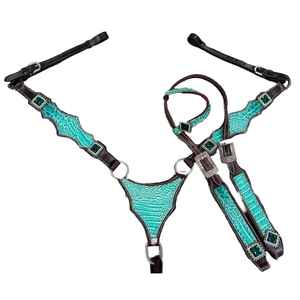 Ensemble de bride et de collier de poitrail en cuir brun western avec des points argentés et des conchos ThunderBird - Product Image 2