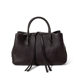 Bolso Tote Minimalista de Cuero Genuino con Detalle de Borla y Cierre de Cremallera, Bolso de Mano Casual para Mujer, Negro - Product Image 2
