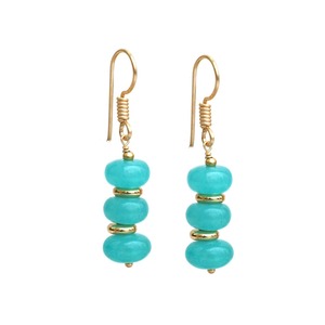Handmade Greenish Blue Amazonite Birthstone Dangle <b>Earrings</b> <b>Gold</b> Spacer Beads Findings <b>Gold</b> Plated Hook Fashionable <b>Earrings</b> - Product Image 1