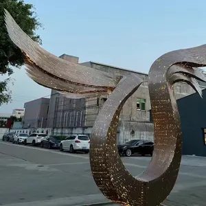 城市艺术户外雕像抽象抛光花园安装雕塑不锈钢翅膀雕塑
