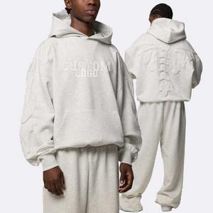 Custom Men's <b>Hoodie</b> 100% Cotton <b>Hoodie</b> Heavyweight Puff Printing 500gsm Streetwear <b>Black</b> 3D Embossing <b>Hoodie</b> for Men - Product Image 3