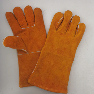 Guantes de soldadura de piel de vaca Guantes de trabajo de cuero resistentes al calor Guantes de seguridad resistentes para patios de soldadura de construcción industrial - Product Image 4