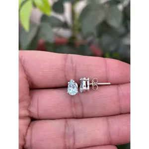 925 Silver Natural Aquamarine <b>Stud</b> <b>Earrings</b> Pear Cut Diamond Water Drop Shape Garnet Rose Gold Plating 14K/18K Gold Main Trendy - Product Image 2