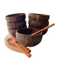 Vente en gros de bols en coquille de noix de coco naturelle vietnamienne écologiques, bol à salade avec cuillère et fourchette, 11-13 cm, marque Safimex, brun
