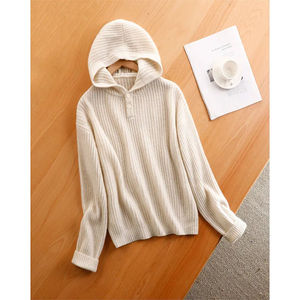 Sweat à capuche femme pull veste ample printemps et automne pure laine à capuche tricoté base décontractée avec capuche - Product Image 5