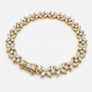 Classic <b>Flower</b> Petal Design Sterling Silver Moissanite Diamond <b>Bracelet</b> Fashionable & Elegant Accessory - Product Image 1