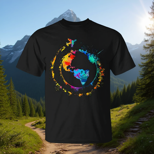 Camiseta Promocional Artística con Diseño de Tierra y Acuarelas del Mundo, Colorida, para Viajeros - Product Image 3