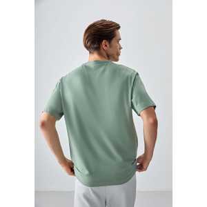 Camiseta de Punto 100% Algodón Verde Claro para Hombre, Gruesa, Suave, Texturizada, Corte Holgado, Diseño Básico 88353 - Product Image 2