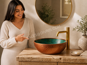 DIVRIS DRC-2020 Évier en cuivre martelé fait main, vasque simple, ronde, rustique, pour cuisine, à poser sur comptoir, finition mate 17 - Product Image 2