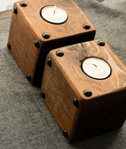 Decoraciones de mesa Antigüedades rústicas Candelabros de madera 3 piezas Base de madera de pino natural Portavelas - Product Image 5