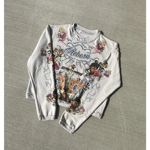 Top meilleures ventes Streetwear Logo personnalisé 100% coton hommes Double couche à manches longues t-shirt lavage à l'acide prix de gros t-shirt - Product Image 5