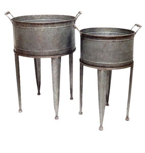 Lot de deux jardinières en métal galvanisé avec support, sol et balcon, jardinière de fleurs décorative pour jardin - Product Image 1