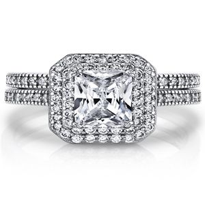 Metal Masters Women's 2 Carat Emerald Cut Sterling Silver <b>Cubic</b> <b>Zirconia</b> Wedding <b>Ring</b> <b>Engagement</b> Band Bridal Set SZ 5 - Product Image 6