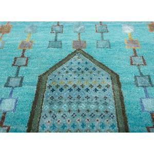 Tapis rectangulaire en laine et soie de bambou noué à la main Manchaha Blue, style puzzle patchwork, pour salon, modèle Les-1940 - Product Image 3