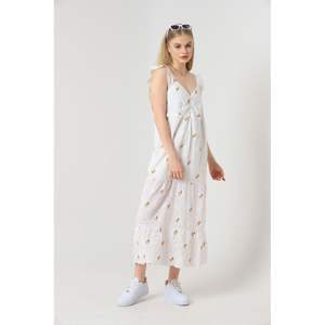 เดรสลำลองคอวีทรงรูชลายดอกไม้สีเหลือง ผลิตภัณฑ์ขายส่ง Topshow - Product Image 2