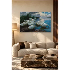 Impression sur toile classique de canards blancs Fida sur le rivage du lac - Product Image 4