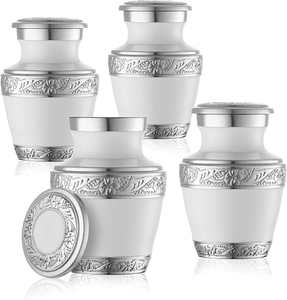 Urnes de couleur blanche pour cendres humaines Mini souvenir Ensemble de 4 Mini urnes blanches et argentées avec étui en velours - Product Image 2