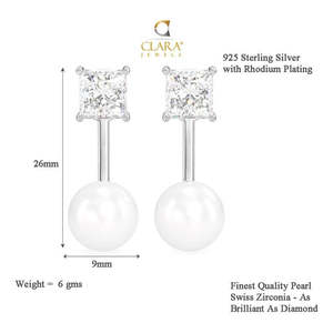 Pendientes CLARA de Plata de Ley 925 con Cierre de Rosca, con Circonita Suiza y Perla con Baño de Rodio, Separables, Regalo para Mujeres y Niñas - Product Image 6