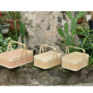 Panier en bambou tressé de style vintage avec couvercle, boîte cadeau artisanale écologique pour le festival du Tet et les fêtes - Product Image 4