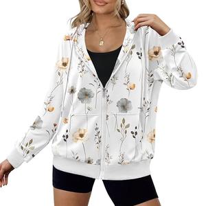 Sudadera con capucha y cremallera informal cómoda de color sólido con cuello redondo y manga larga 100% algodón para mujer superventas al mejor precio - Product Image 1