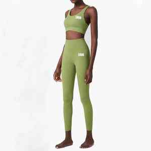 OEM Custom 2-Piece Yoga Set <b>Cropped</b> Longline Bra Top & Full-Length <b>Leggings</b> Workout Gym Conjuntos for Women - Product Image 3