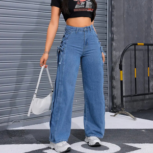 Nouveautés Jeans en jean respirants à jambes larges pour femmes avec nœud Détail Pantalon en denim pour femme décontracté et non extensible d'automne - Product Image 3