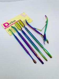 Empujador de cutículas de uñas de doble cabeza reutilizable de acero inoxidable recubierto de arcoíris de calidad superior para limpieza de uñas - Product Image 5