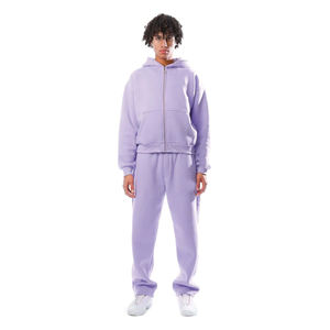 Conjunto Deportivo Unisex de Invierno, Sudadera con Capucha y Pantalones de Felpa Color Morado Claro, Ropa Informal Cómoda para Entrenamiento y Estilo Urbano - Product Image 1